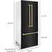 ZLINE 36" Autograph 19.6 cu. ft. Built-in Refrigerator with Internal Water and Ice Dispenser in Black Stainless Steel with Champagne Bronze Accents, RBIVZ-BS-36-CB