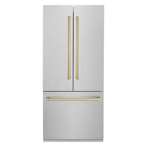 ZLINE 36" Autograph 19.6 cu. ft. Built-In Refrigerator with Internal Water and Ice Dispenser in Fingerprint Resistant Stainless Steel with Bronze Accents, RBIVZ-SN-36-CB