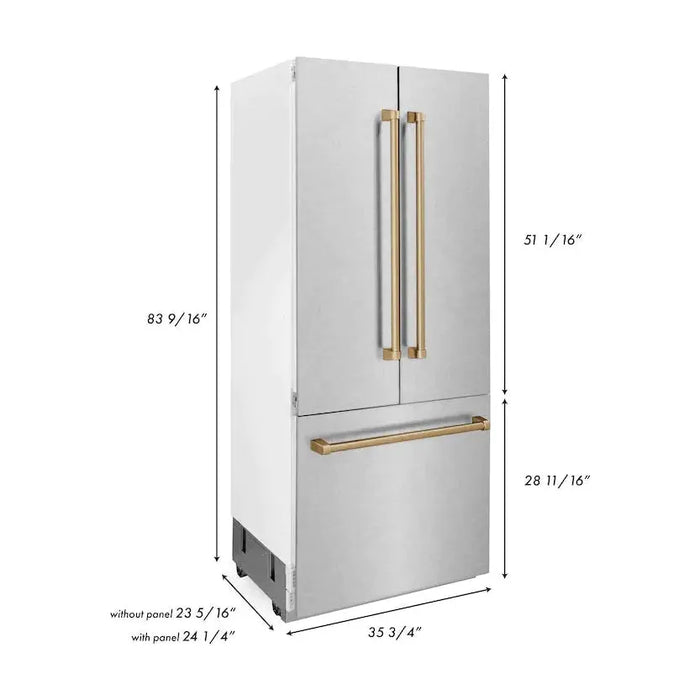 ZLINE 36" Autograph 19.6 cu. ft. Built-In Refrigerator with Internal Water and Ice Dispenser in Fingerprint Resistant Stainless Steel with Bronze Accents, RBIVZ-SN-36-CB