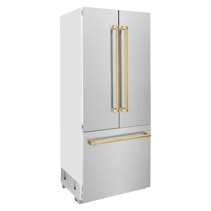 ZLINE 36" Autograph 19.6 cu. ft. Built-In Refrigerator with Internal Water and Ice Dispenser in Fingerprint Resistant Stainless Steel with Gold Accents, RBIVZ-SN-36-G