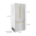 ZLINE 36" Autograph 19.6 cu. ft. Built-In Refrigerator with Internal Water and Ice Dispenser in Fingerprint Resistant Stainless Steel with Gold Accents, RBIVZ-SN-36-G