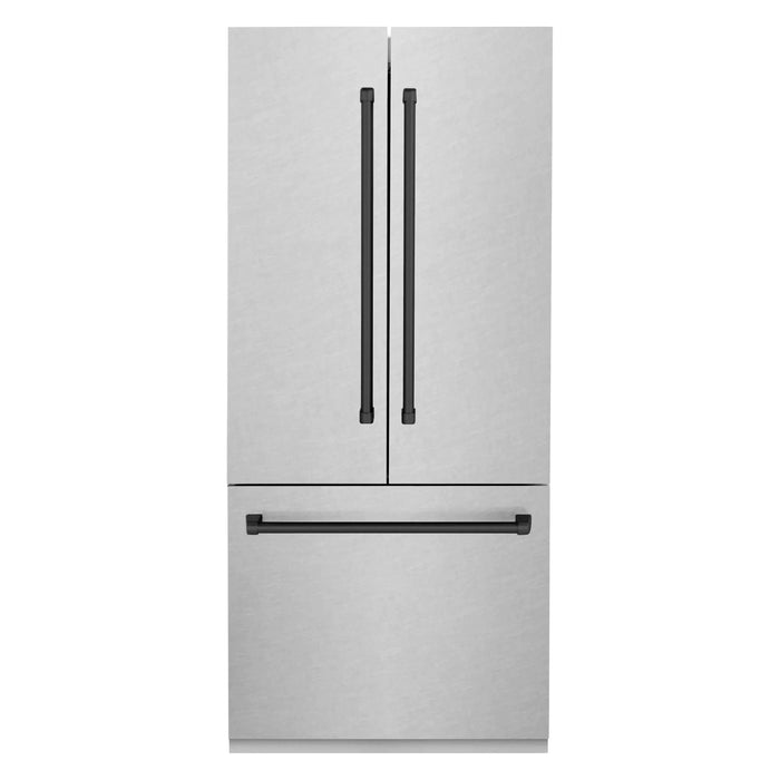 ZLINE 36" Autograph 19.6 cu. ft. Built-In Refrigerator with Internal Water and Ice Dispenser in Fingerprint Resistant Stainless Steel with Matte Black Accents, RBIVZ-SN-36-MB