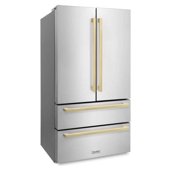 ZLINE 36" Autograph 22.5 cu. ft. Refrigerator with Ice Maker in Stainless Steel and Champagne Bronze Square Handles, RFMZ-36-FCB