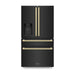 ZLINE 36" Autograph Refrigerator with Water and Ice Dispenser in Black with Champagne Bronze Square Handles, RFMZ-W36-BS-FCB