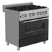 ZLINE 36" Dual Fuel Range In DuraSnow with Black Matte Door & 36" Range Hood Appliance Package 2KP-RASBLMRH36