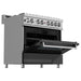 ZLINE 36" Dual Fuel Range In DuraSnow with Black Matte Door & 36" Range Hood Appliance Package 2KP-RASBLMRH36