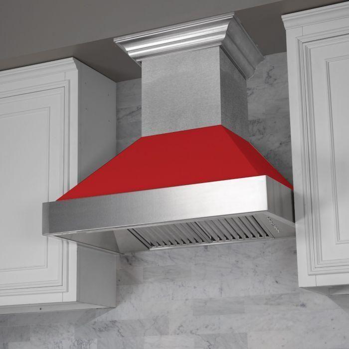 ZLINE 36" Dual Fuel Range In DuraSnow with Red Matte Door & 36" Range Hood Appliance Package 2KP-RASRMRH36