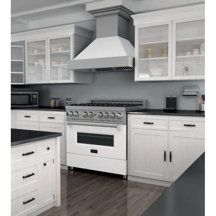 ZLINE 36" Dual Fuel Range In DuraSnow with White Matte Door & 36" Range Hood Appliance Package 2KP-RASWMRH36