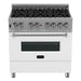 ZLINE 36" Dual Fuel Range In DuraSnow with White Matte Door & 36" Range Hood Appliance Package 2KP-RASWMRH36