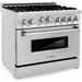 ZLINE 36 Gas Range, 36 Range Hood, Microwave Drawer and 3 Rack Dishwasher Appliance Package