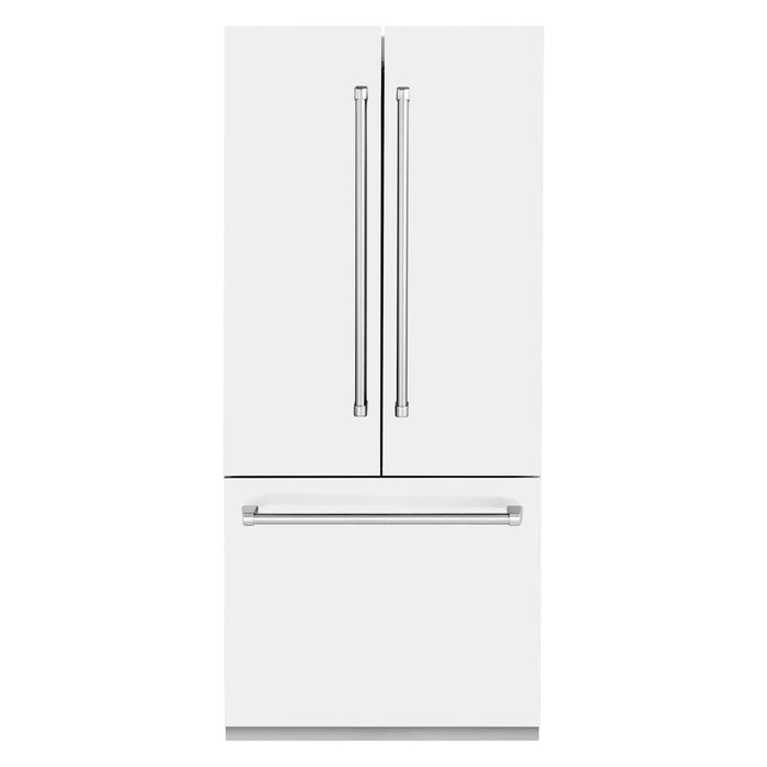 ZLINE 36 In. 19.6 cu. ft. Built-In French Door Refrigerator with Internal Water and Ice Dispenser in White Matte, RBIV-WM-36