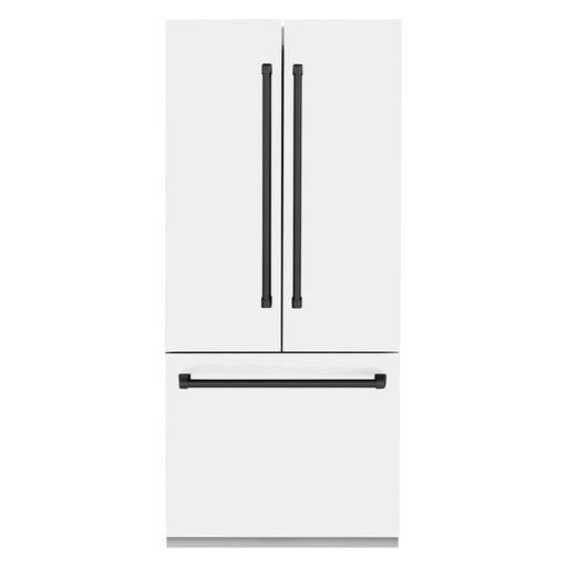 ZLINE 36 In. 19.6 cu. ft. Built-In French Door Refrigerator with Internal Water and Ice Dispenser in White Matte with Black Accents, RBIVZ-WM-36-MB