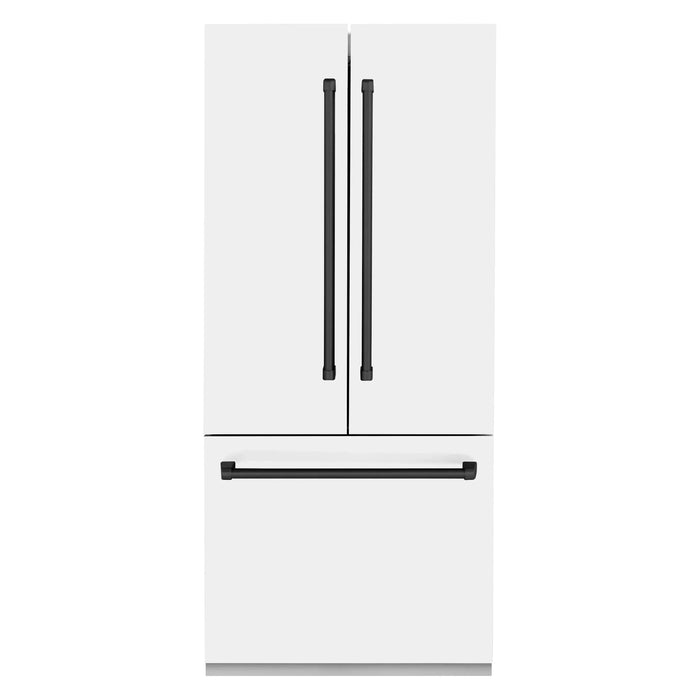 ZLINE 36 In. 19.6 cu. ft. Built-In French Door Refrigerator with Internal Water and Ice Dispenser in White Matte with Black Accents, RBIVZ-WM-36-MB