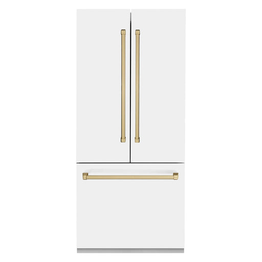 ZLINE 36 In. 19.6 cu. ft. Built-In French Door Refrigerator with Internal Water and Ice Dispenser in White Matte with Bronze Accents, RBIVZ-WM-36-CB