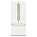 ZLINE 36 In. 19.6 cu. ft. Built-In French Door Refrigerator with Internal Water and Ice Dispenser in White Matte with Gold Accents, RBIVZ-WM-36-G