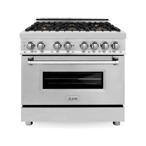 ZLINE 36 In. 4.6 cu. ft. Gas Burner, Electric Oven with Griddle and Brass Burners in Stainless Steel, RA-BR-GR-36