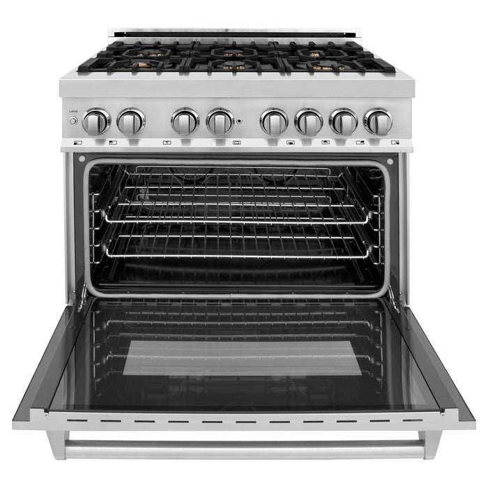 ZLINE 36 In. 4.6 cu. ft. Gas Burner, Electric Oven with Griddle and Brass Burners in Stainless Steel, RA-BR-GR-36