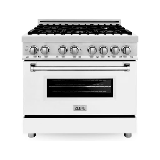 ZLINE 36 In. 4.6 cu. ft. Gas Burner, Electric Oven with Griddle and White Matte Door in Stainless Steel, RA-WM-GR-36