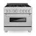 ZLINE 36 In. 4.6 cu. ft. Gas Burner, Electric Oven with Griddle in DuraSnow® Stainless Steel, RAS-SN-GR-36