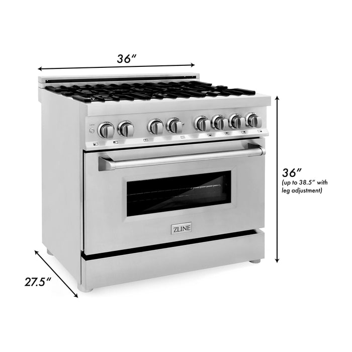 ZLINE 36 In. 4.6 cu. Ft. Gas Burner, Electric Oven with Griddle in Stainless Steel, RA-GR-36