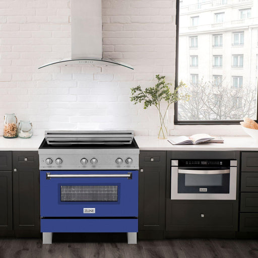 ZLINE 36 In. 4.6 cu. ft. Induction Range with a 4 Element Stove and Electric Oven in Blue Matte, RAINDS-BM-36