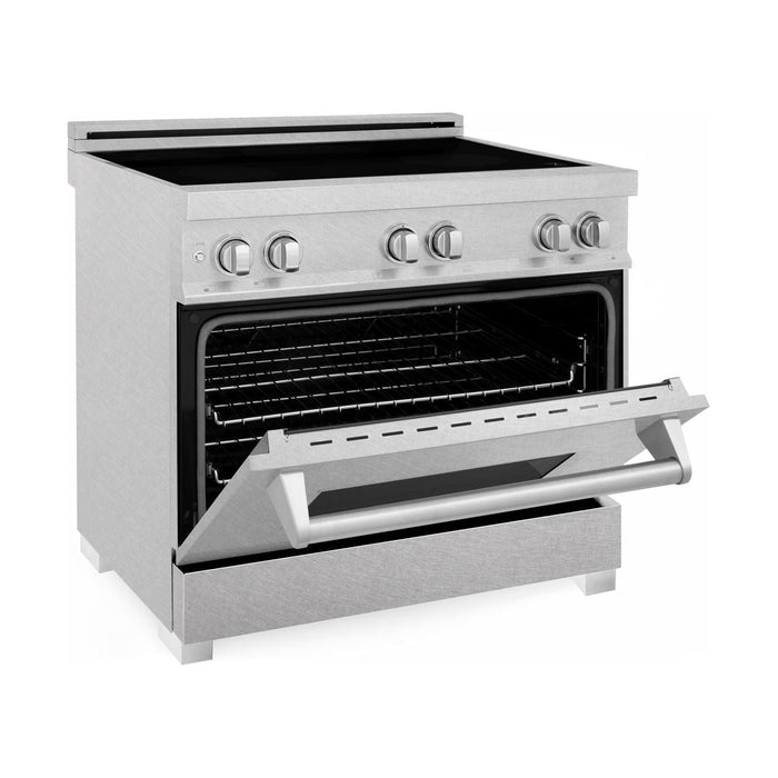 ZLINE 36 In. 4.6 cu. ft. Induction Range with a 4 Element Stove and Electric Oven in DuraSnow Stainless Steel, RAINDS-SN-36