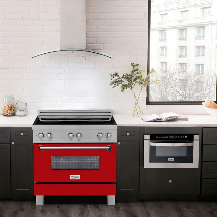 ZLINE 36 In. 4.6 cu. ft. Induction Range with a 4 Element Stove and Electric Oven in Red Gloss, RAINDS-RG-36