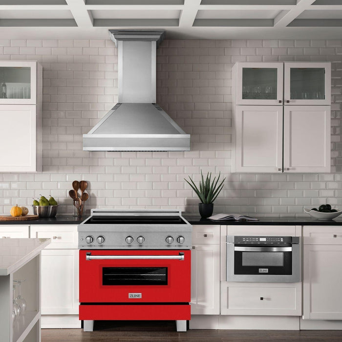 ZLINE 36 In. 4.6 cu. ft. Induction Range with a 4 Element Stove and Electric Oven in Red Matte, RAINDS-RM-36