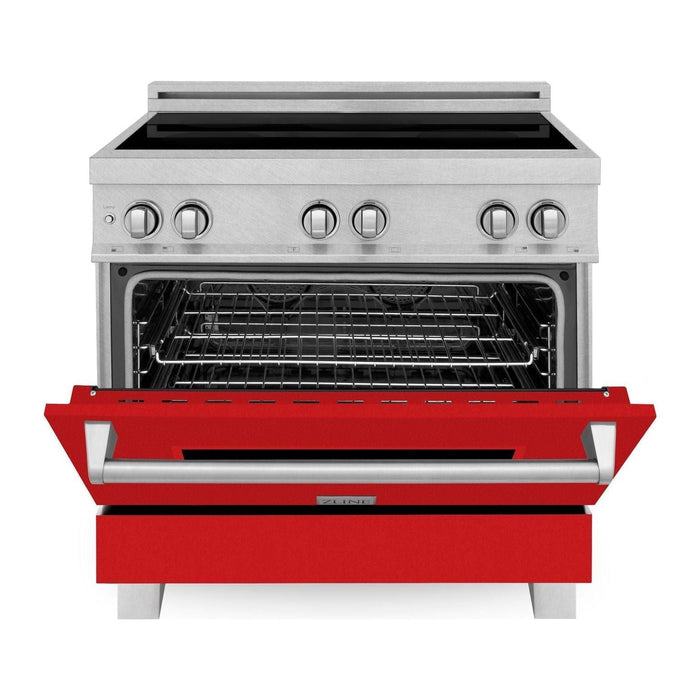 ZLINE 36 In. 4.6 cu. ft. Induction Range with a 4 Element Stove and Electric Oven in Red Matte, RAINDS-RM-36