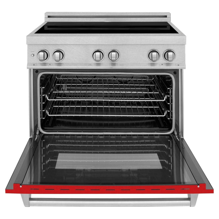 ZLINE 36 In. 4.6 cu. ft. Induction Range with a 4 Element Stove and Electric Oven in Red Matte, RAINDS-RM-36