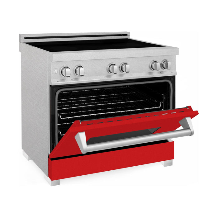 ZLINE 36 In. 4.6 cu. ft. Induction Range with a 4 Element Stove and Electric Oven in Red Matte, RAINDS-RM-36