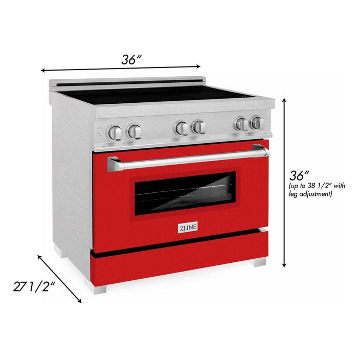 ZLINE 36 In. 4.6 cu. ft. Induction Range with a 4 Element Stove and Electric Oven in Red Matte, RAINDS-RM-36