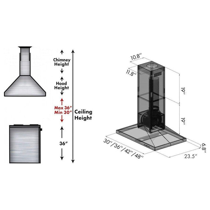 ZLINE 36 in. 400 CFM Island Range Hood in Black Stainless Steel, BSGL2iN-36