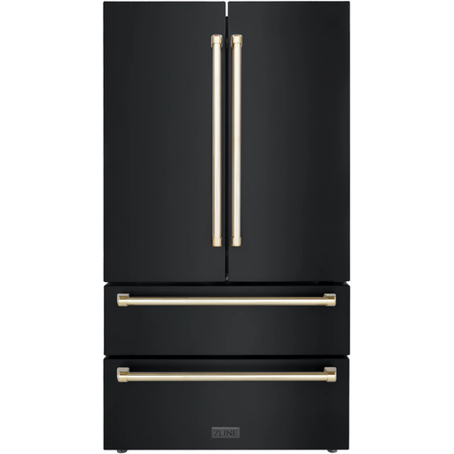 ZLINE 36 In. Autograph 22.5 cu. ft. Refrigerator with Ice Maker in Fingerprint Resistant Black Stainless Steel and Gold Accents, RFMZ-36-BS-G