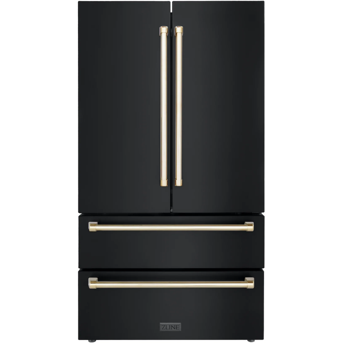 ZLINE 36 In. Autograph 22.5 cu. ft. Refrigerator with Ice Maker in Fingerprint Resistant Black Stainless Steel and Gold Accents, RFMZ-36-BS-G