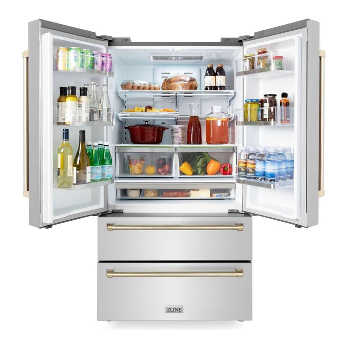 ZLINE 36 In. Autograph 22.5 cu. ft. Refrigerator with Ice Maker in Fingerprint Resistant Stainless Steel and Gold Accents, RFMZ-36-G