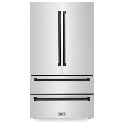 ZLINE 36 In. Autograph 22.5 cu. ft. Refrigerator with Ice Maker in Fingerprint Resistant Stainless Steel and Matte Black Accents, RFMZ-36-MB