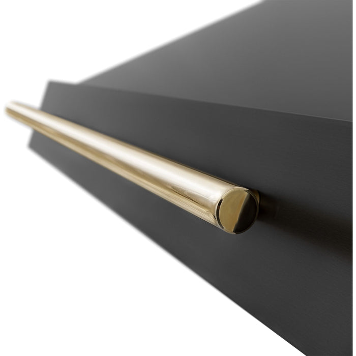 ZLINE 36 In. Autograph Edition Black Stainless Steel Range Hood with Gold Handle, BS655Z-36-G