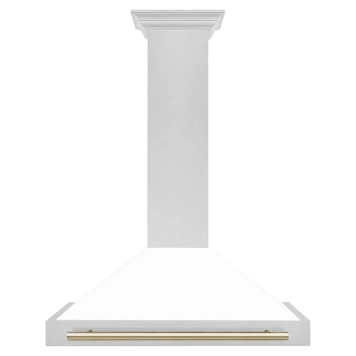 ZLINE 36 In Autograph Edition DuraSnow® Stainless Steel Range Hood with White Matte Shell and Gold Handle, KB4SNZ-WM36-G