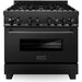 ZLINE 36 in. Black Stainless Steel Dual Fuel Range and 36 in. Range Hood Appliance Package