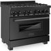 ZLINE 36 in. Black Stainless Steel Dual Fuel Range and 36 in. Range Hood Appliance Package