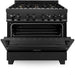 ZLINE 36 in. Black Stainless Steel Dual Fuel Range, Convertible Vent Range Hood and Microwave Drawer Kitchen Appliance Package 3KP-RABRH36-MW