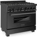 ZLINE 36 in. Black Stainless Steel Dual Fuel Range, Convertible Vent Range Hood and Microwave Drawer Kitchen Appliance Package 3KP-RABRH36-MW