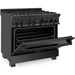 ZLINE 36 in. Black Stainless Steel Dual Fuel Range, Convertible Vent Range Hood and Microwave Drawer Kitchen Appliance Package 3KP-RABRH36-MW