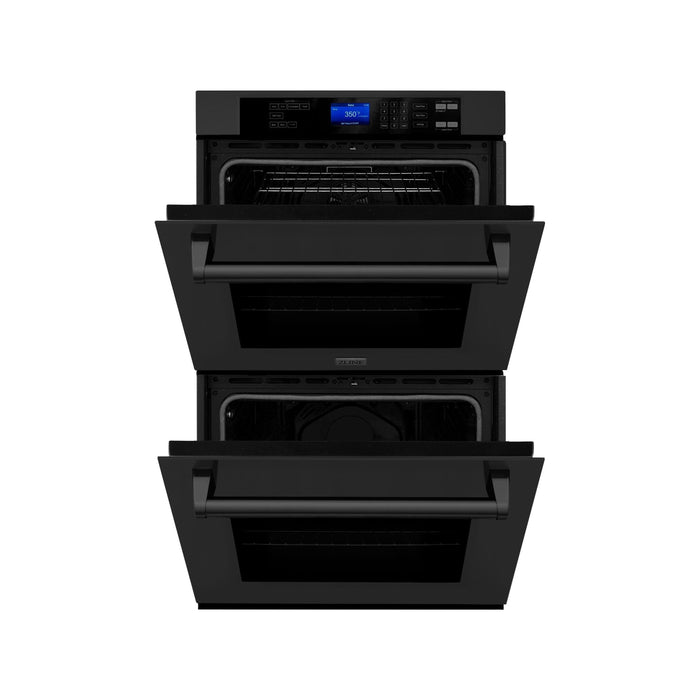 ZLINE 36 in. Black Stainless Steel Rangetop and 30 in. Double Wall Oven Kitchen Appliance Package 2KP-RTBAWD36