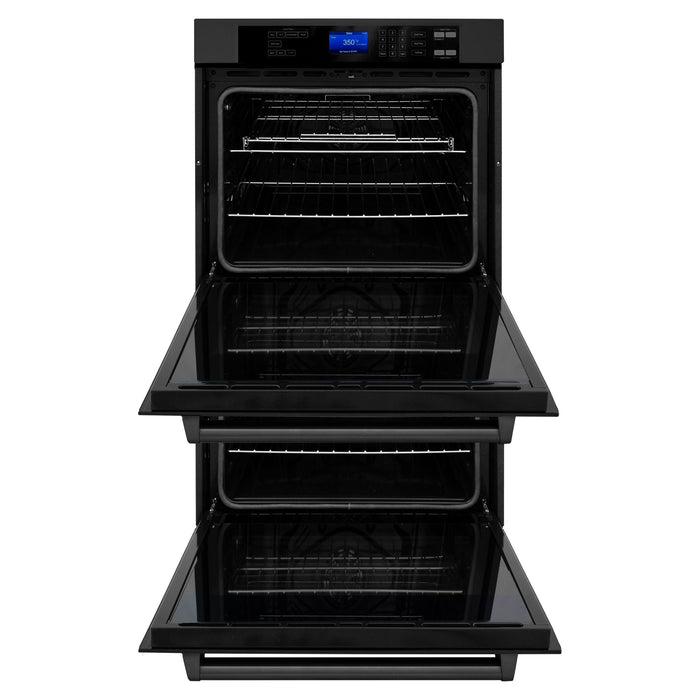 ZLINE 36 in. Black Stainless Steel Rangetop and 30 in. Double Wall Oven Kitchen Appliance Package 2KP-RTBAWD36