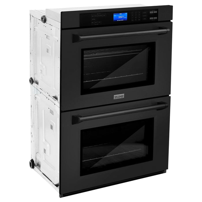 ZLINE 36 in. Black Stainless Steel Rangetop and 30 in. Double Wall Oven Kitchen Appliance Package 2KP-RTBAWD36