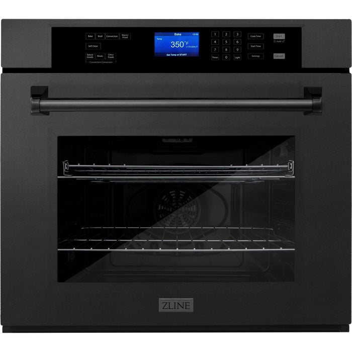 ZLINE 36 in. Black Stainless Steel Rangetop and 30 in. Single Wall Oven Kitchen Appliance Package 2KP-RTBAWS36