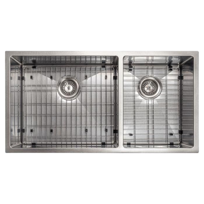 ZLINE 36 in. Chamonix Undermount Double Bowl DuraSnow Stainless Steel Kitchen Sink with Bottom Grid SR60D-36S