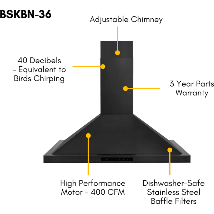 ZLINE 36 in. Convertible Vent Wall Mount Range Hood in Black Stainless Steel, BSKBN-36